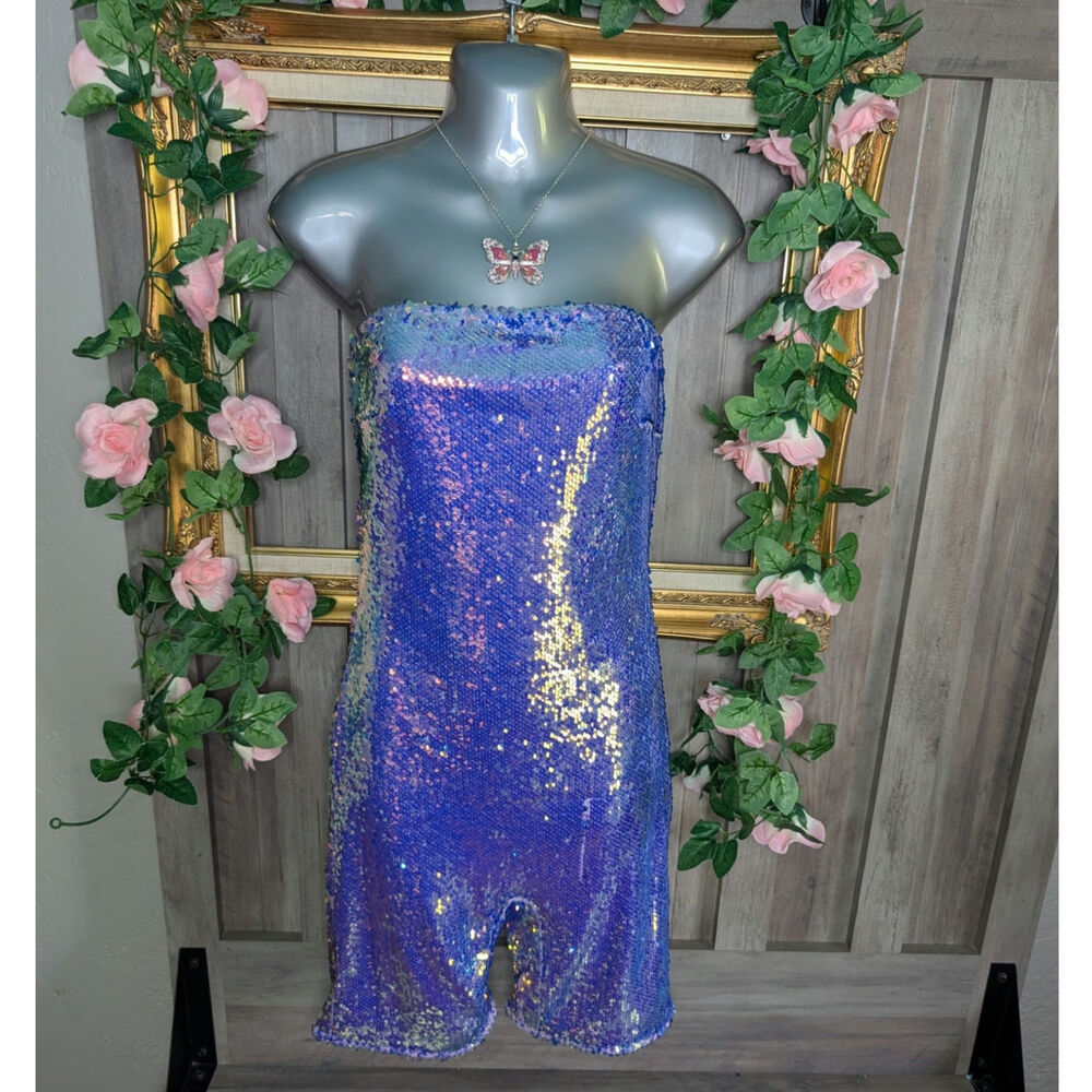 🦋✨ Y2K Iridescent Sequin Strapless Romper / Playsuit ✨🦋